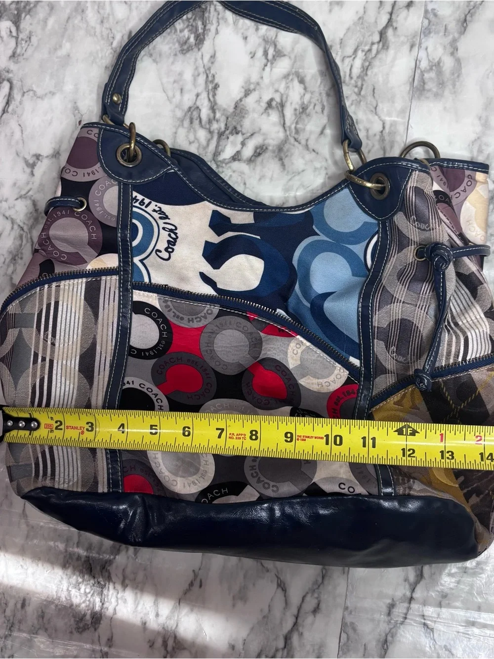 Coach Patchwork Y2K Shoulder Bag Purse multicolor Navy Red Gray Cream retro